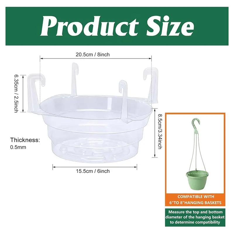 CQMF-15 Pcs Hanging Plant Water Catcher-8 Inch Clear Plastics Plant Water Catcher Tray-Hanging Plant Saucers Drip Pans