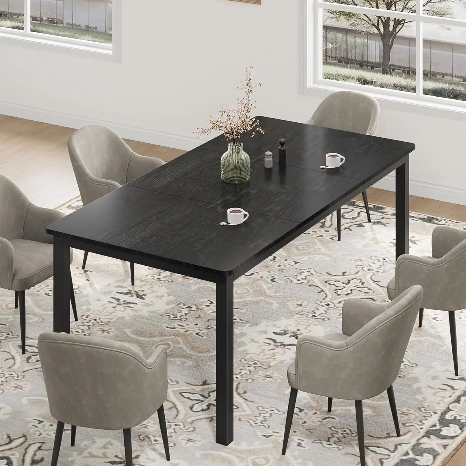 79 Inch Industrial Dining Table, Large RecKitchen Table with Metal Legs, Round Corners, Wooden Conference Tables Writing Desk