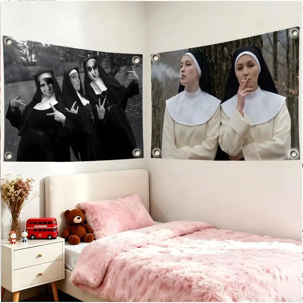 Smoke Nun Art Character Smoke Nun Flags Four Ring Borderless Art Decor Indoor Outdoor Use Simple Hang And Install
