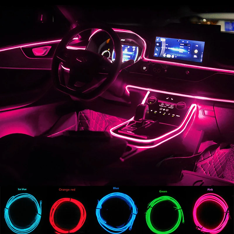 Car LED Strip Interior Decorative Lamps Line Atmosphere Lamp Cold Light Decorative Dashboard Console Ambient Lamp With USB Drive