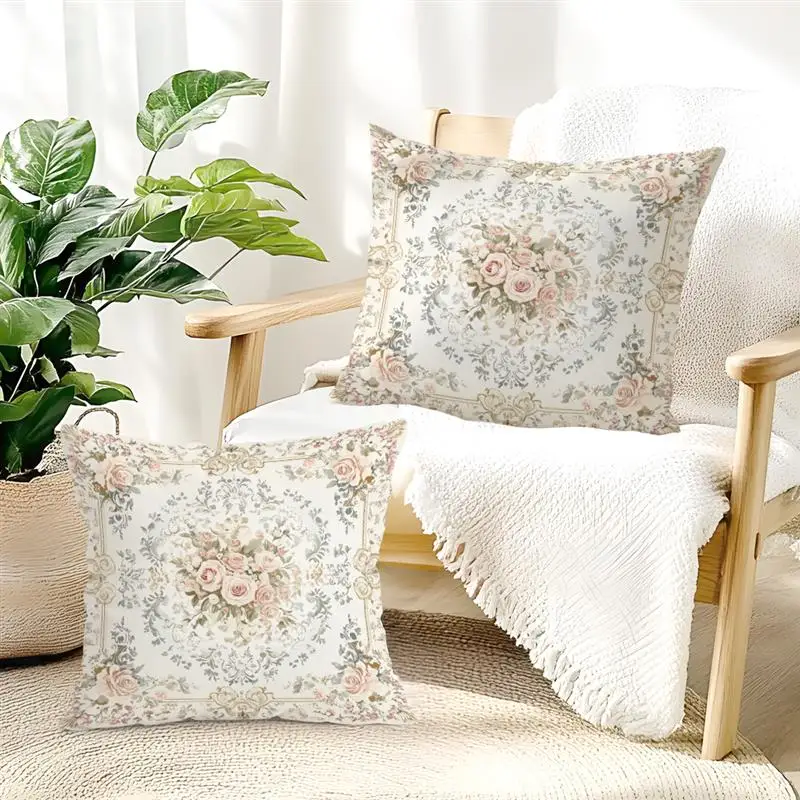 1pcs Vintage Victorian Flowers Pillowcase Square Bedroom Cushion Covers Zipper Chair Covers Living Comfortable Decor 45x45cm﻿