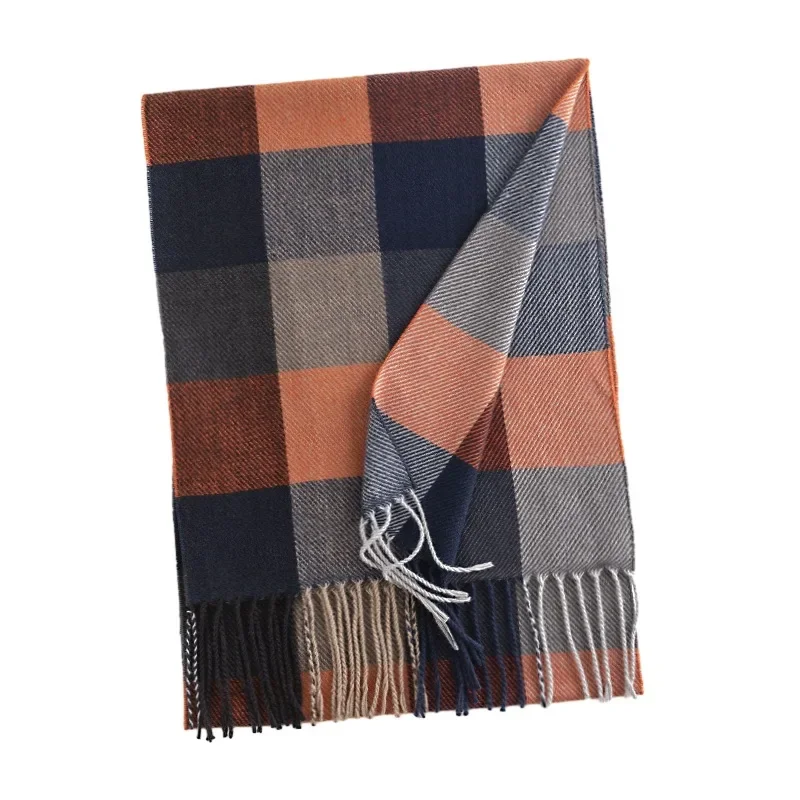 Fashion Trend Plaid Men\'s Scarf Imitation Cashmere Winter Commuting Cold Protection Handsome Scarves Shawl Clothing Accessories