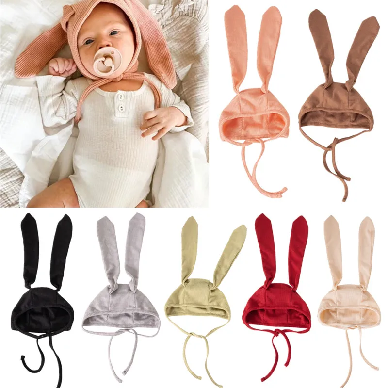 

Adjustable Knitted Baby Hat Cute Rabbit Long Ear Baby Beanie Cap Elastic Waffle Girl Bonnet for Easter Newborn Photography Props