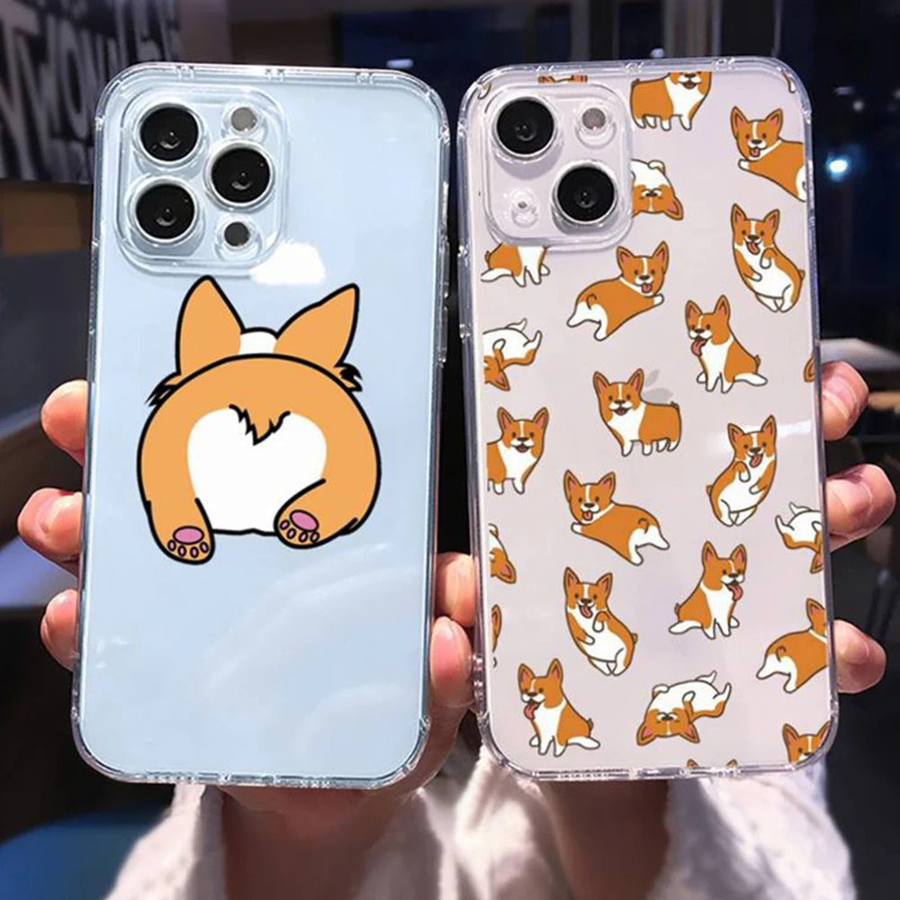 Cute Corgi Butt Animal Puppy Phone Case Transparent soft For iphone 11 13 12 14 pro max mini plus