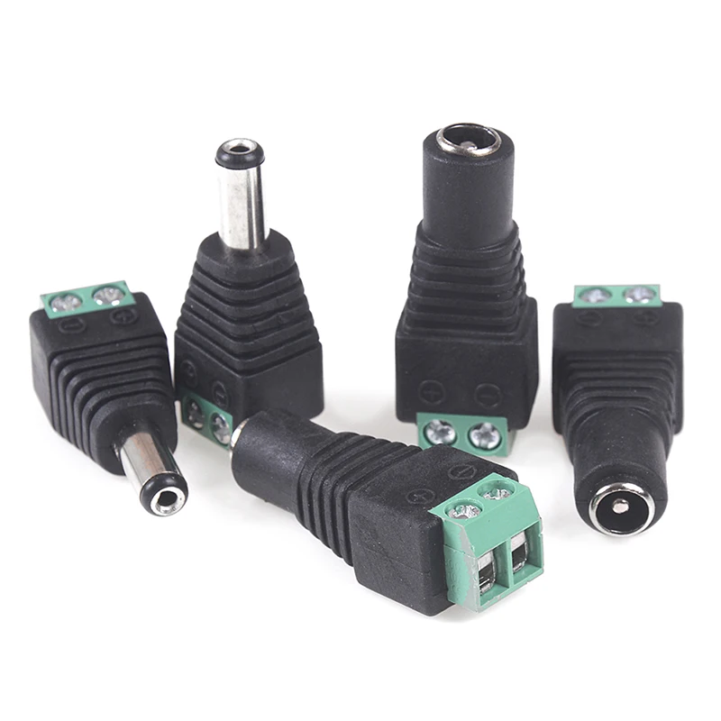 Conector do adaptador macho e fêmea Plug Jack, 2.1x5.5mm, 5 pares