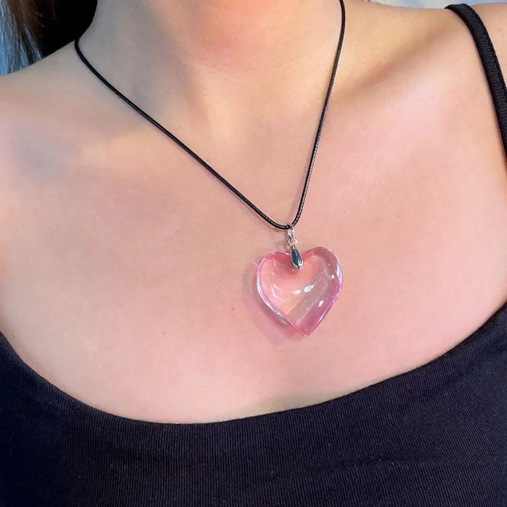 قلب صغير الشرير القلب كريستال قلادة القوطية حبل سلسلة الأحمر القلب قلادة Y2K مجوهرات خمر القلب القلائد المختنق النساء الرجال #2