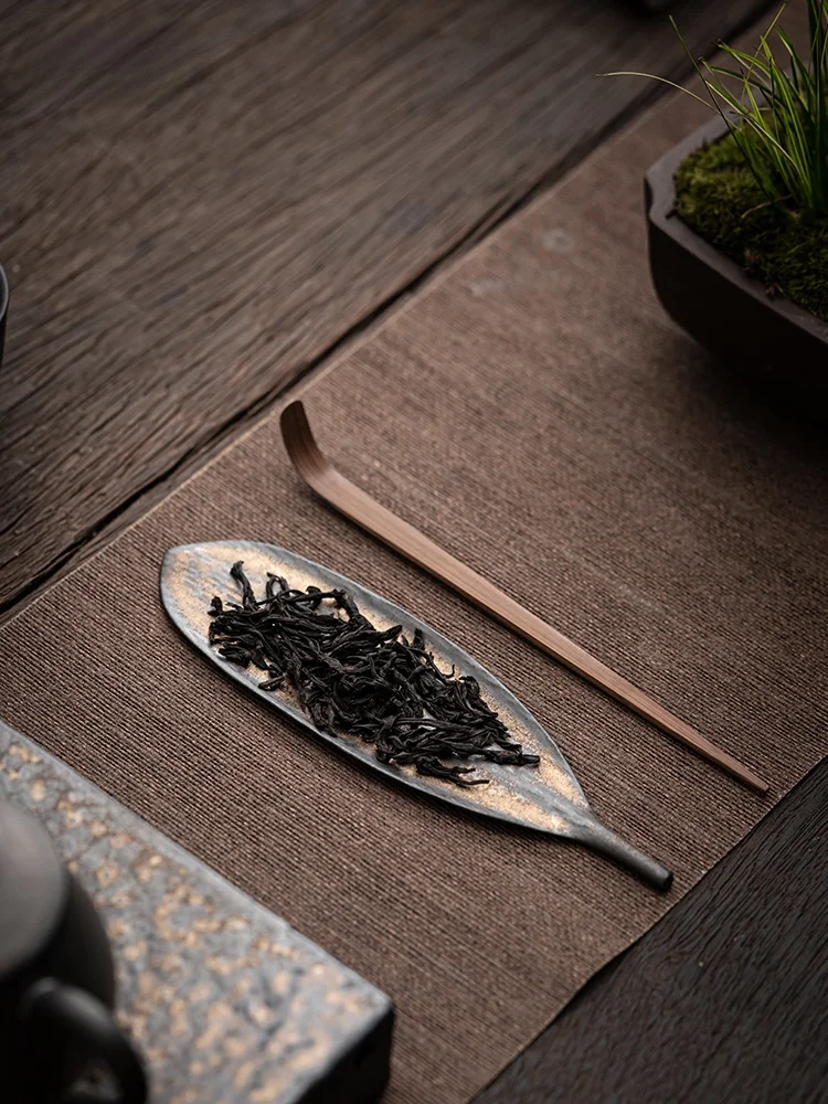 Retro Japanese Style Tea Set Six Days Rough Ceramics Gilded Tea Spoon Tea Ceremony Three Piece Set Creative Accessories Zen S...