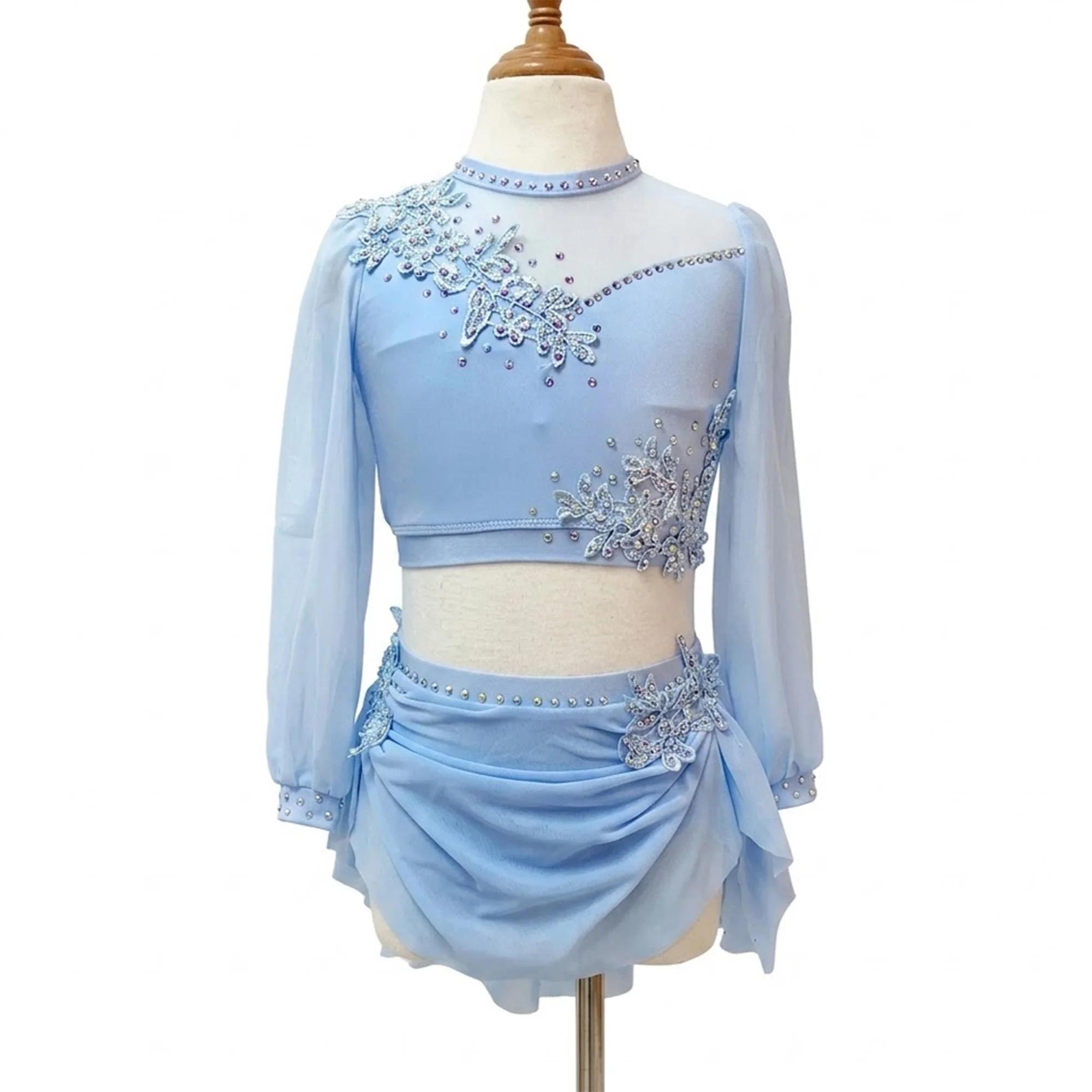 JoyCan Lyrical Dance Dress Light Blue  Jazz Dance Costume Pole Dancing Clothes Girl Performance Training BD3492