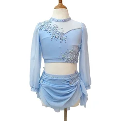 JoyCan Lyrical Dance Dress Light Blue  Jazz Dance Costume Pole Dancing Clothes Girl Performance Training BD3492