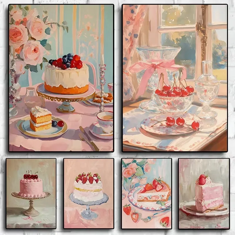 Diamond Painting Vintage Sweet Cherry Cake Food Landscape Diamond Mosaic Handmade Art Exquisite Creative Gift Home Decoration
