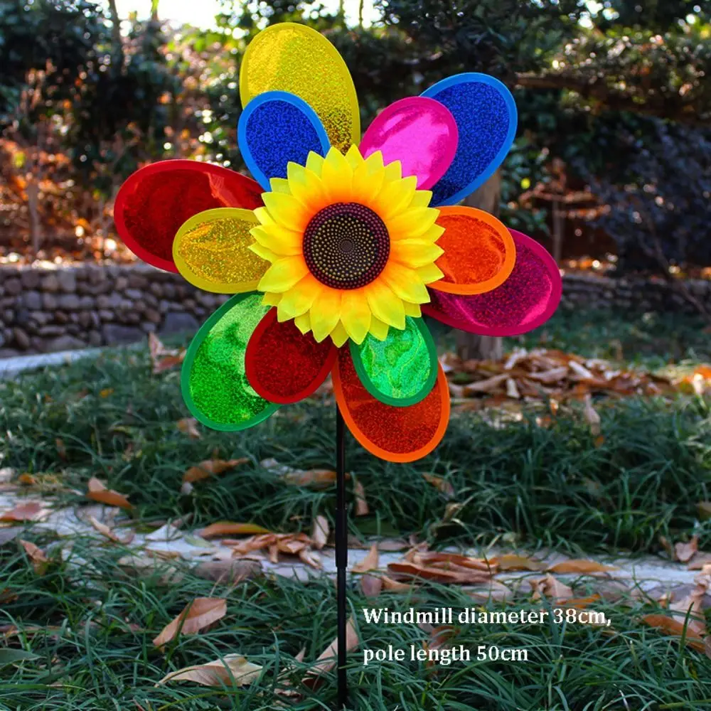 Multistyles Rainbow Sunflower Windmill Double-layered Diameter 32/38/40cm Stake Standing Lawn Flower Pinwheel PVC