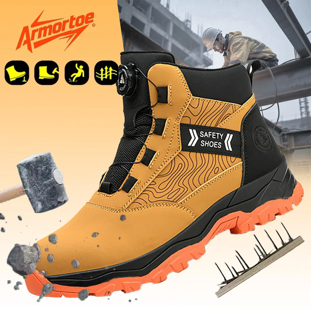 

ArmorToe High Top Steel Toe Work Boots Men Twist Lock Closure Anti-Impact Puncture Proof Slip Resistant All Season #Armor2791
