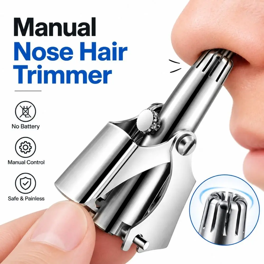 Stainless Steel Nose Grooming Clipper Washable Portable Nasal Grooming Tool Battery Free Rotating Cutter Head