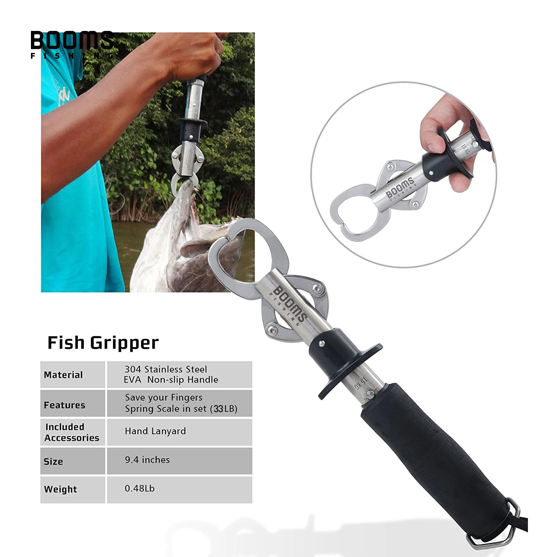 Booms Fishing G01 Fish Gripper Grip and Hold Fish with Tight Grip Largest Model Built-in Scale Fishing Tools