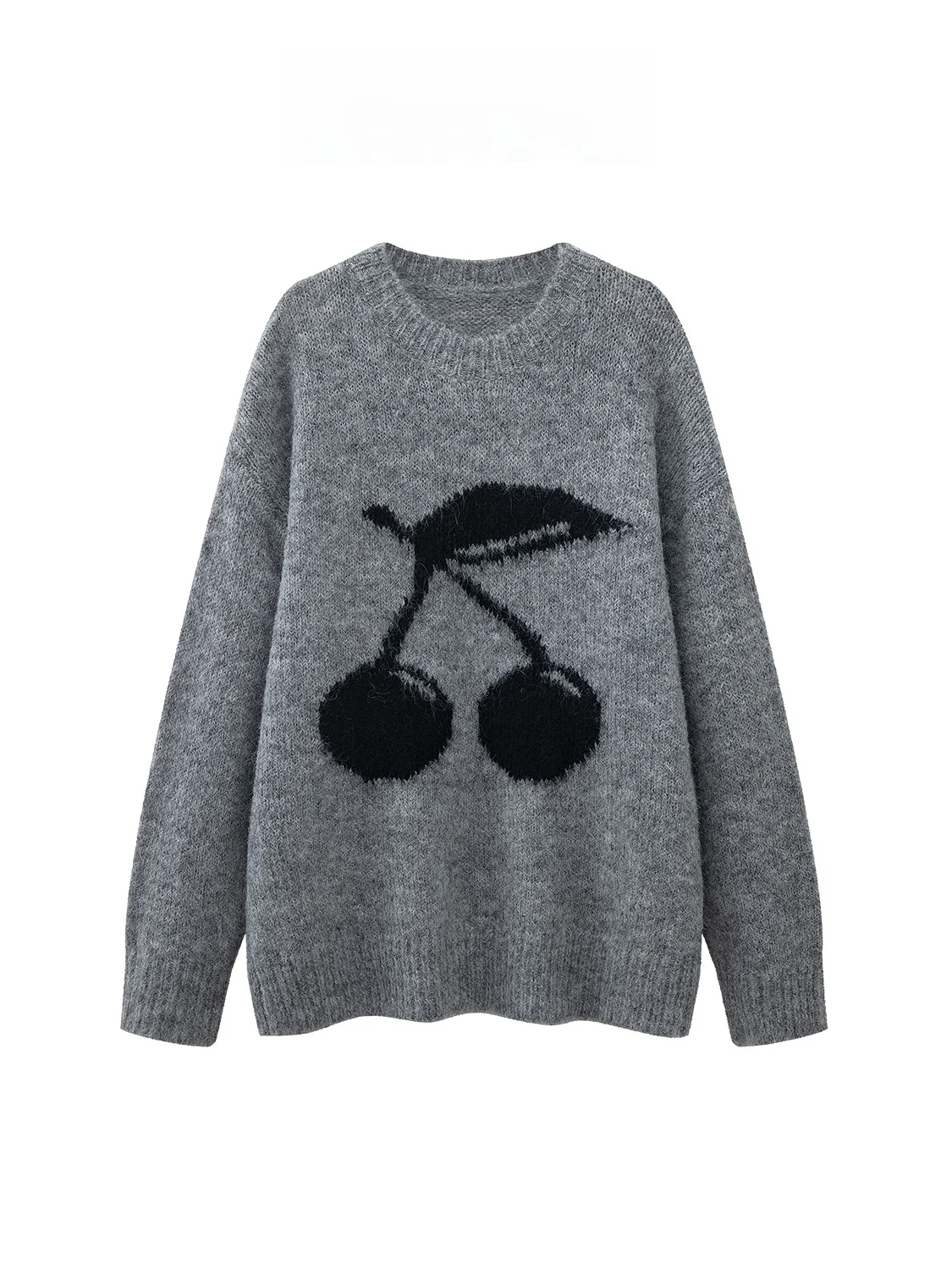 

DXINE Мягкий круглый вязаный свитер с вышивкой вишни Mahair Lazy Overhead, женская зимняя коллекция Faion Commute Sle