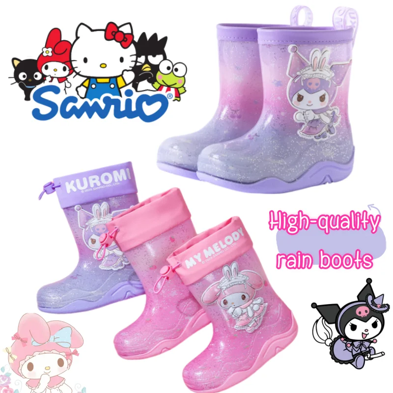

Новые креативные резиновые сапоги Sanrio My Melody Kuromi с героями мультфильмов, милые водонепроницаемые прочные резиновые туфли для учащихся начальной школы