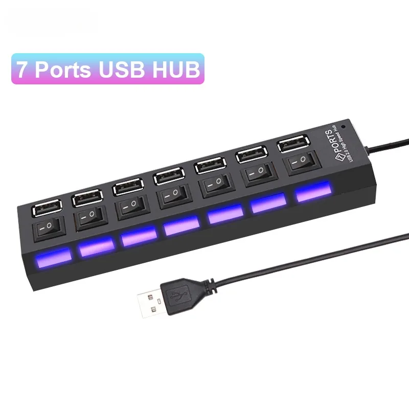 

USB HUB 2.0 Adapter High Speed Multi 4-7 Ports Hub USB On/Off Switch Portable Home USB Splitter For Computer Laptop