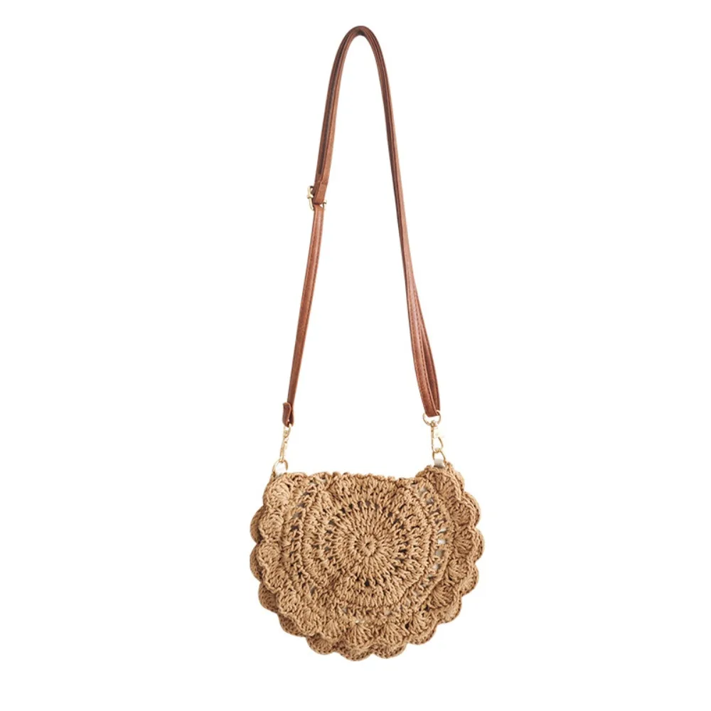 

Flower Edge Cotton Thread Woven Bag Retro Hollowed Out Straw Crossbody Pouch Pearl Breathable Ethnic Style Woven Bag Vacation