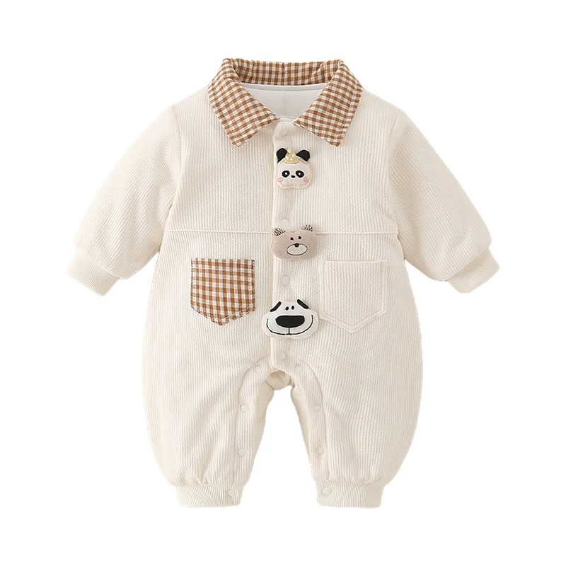 가을 겨울 아기 남아용 레자트 면 외투 신생아 보온 외투 얇은 면 옷 만화 프린트 원지