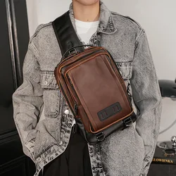 Retro Men's Bag Crazy Horse Leather Chest bag for Men Luxury Male Side Bags Fashion Backpack for Men Large capacity bolso hombre