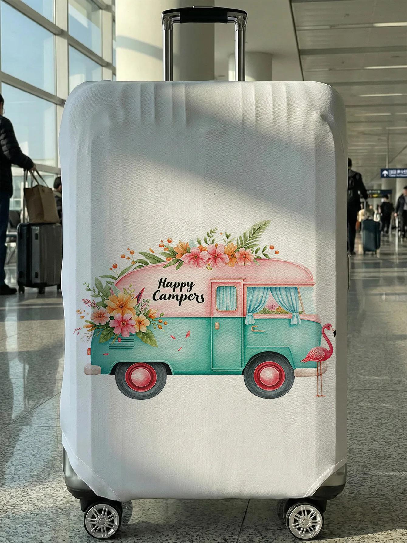 

Чехол для багажа с принтом Happy Campers Camper Van, подходит для чемоданов 18-32 дюймов, чехол на ручку чемодана, дорожные аксессуары