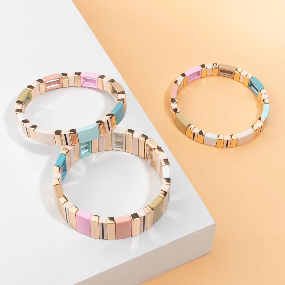 Bracelets en émail couleur blanc cassé BEUTIFOR pour femmes, ensembles de bracelets bohèmes faits à la main de couleur rose