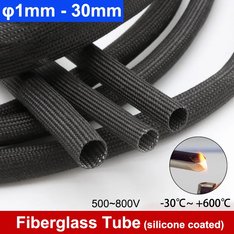 

1/5Meter 1mm-30mm Black Braided Fiberglass Sleeve 600 Deg.C High Temperature Chemical Glass Fiber Tube Fiberglass Sleeving