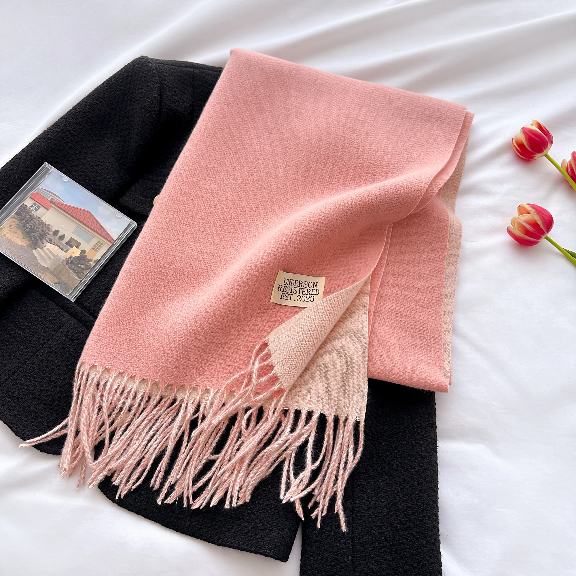 Fashion Korean Style Casual Solid Color 2023 Cashmere Like  Warm Winter Scarf for Women Double Side Neckerchief Shawl Wraps Blan