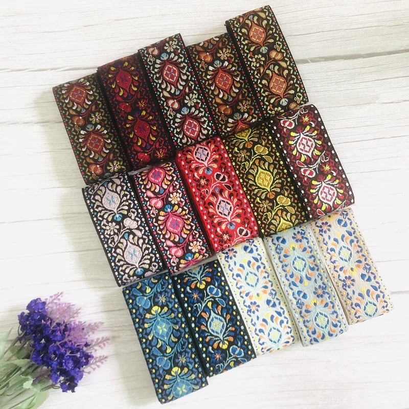 6yards/lot wide 5cm Woven Jacquard Ribbon Trims totem flowers design for clothing straps accessory LS-781