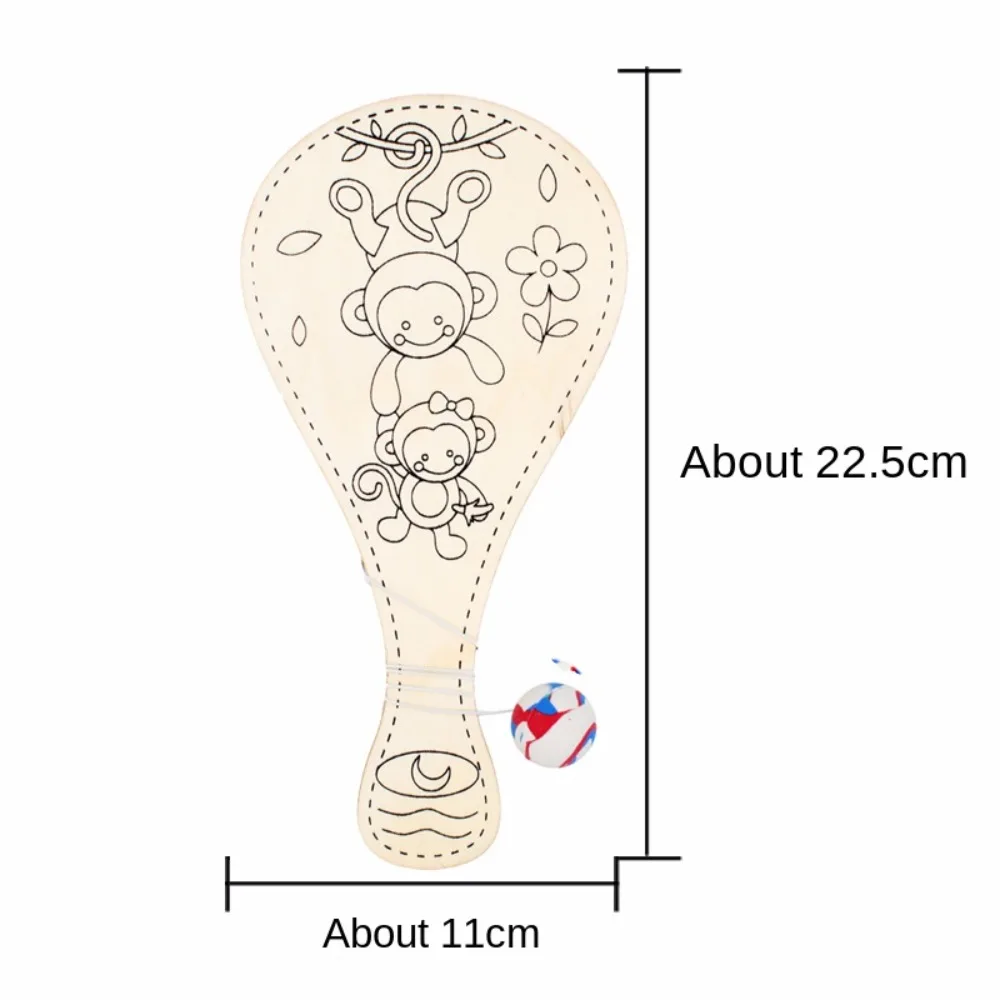 Houten doe-het-zelf-peddelbal met touwtje Lege racket Interactief doe-het-zelf-racket met bal met touwtje Elastisch houten racket Educatief