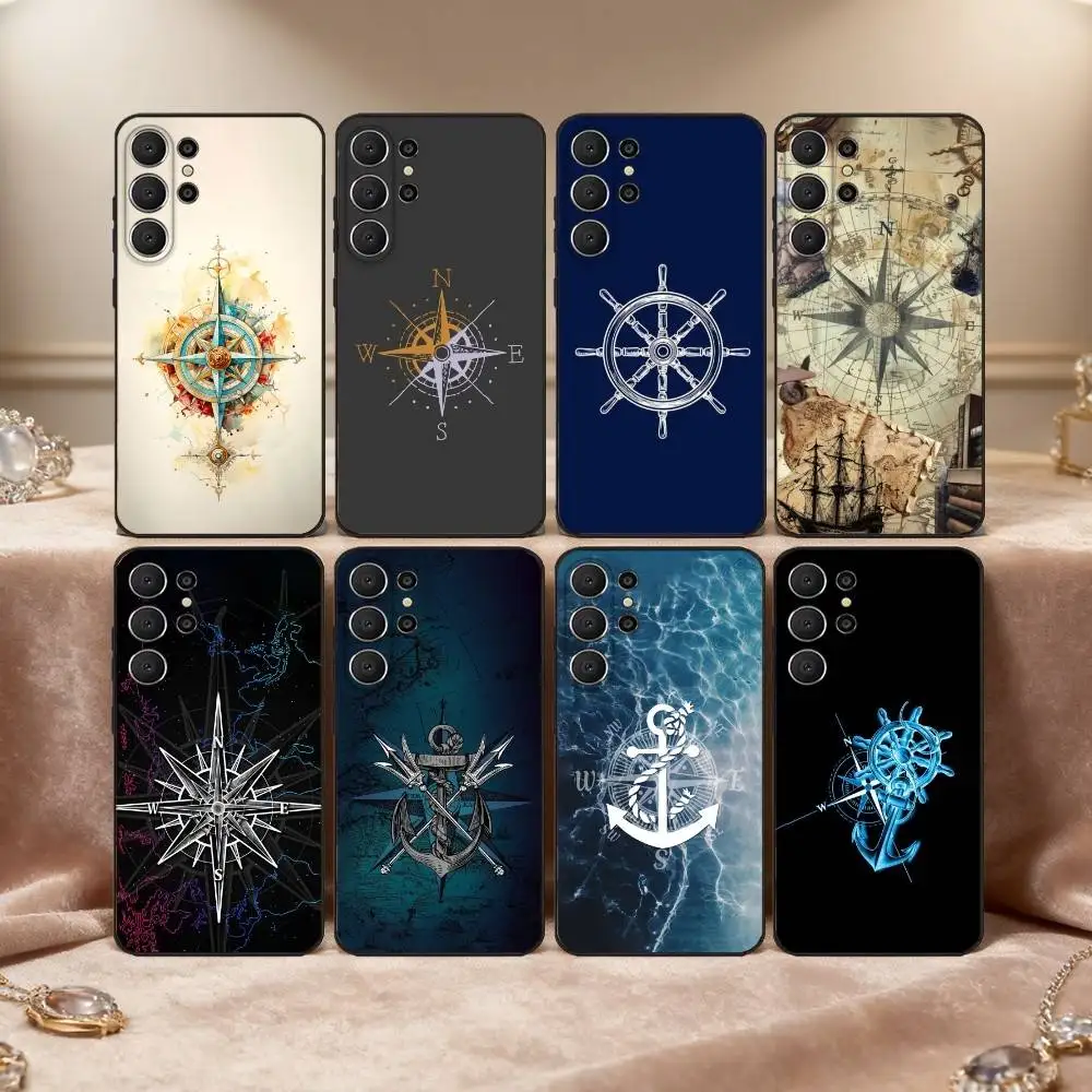 

C-Compass S-Sailor Phone Case For Samsung S26,S25,24,23,22,30,21,10,9,Ultra,Plus,Lite,Black Soft Case