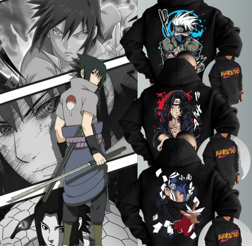 

New Genuine Bandai Naruto Anime 2025 Autumn and Winter Hot Selling Cotton Classic Character Front and Back Printed Pocket Hoodie