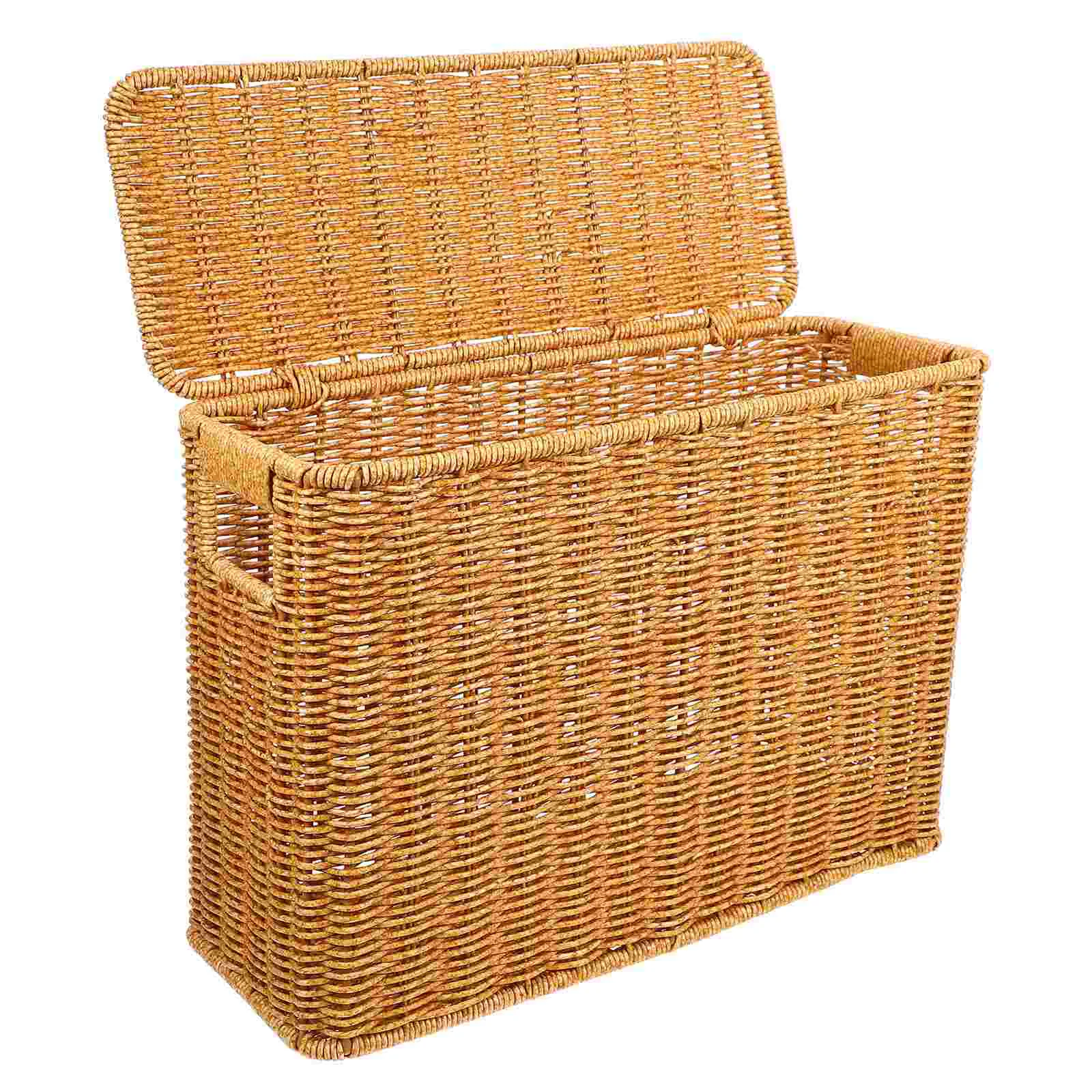 

Trash Can with Lid Narrow and Tall Storage Box Weaving Baskets Rattan Container