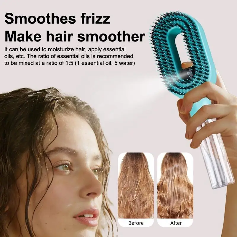 【Detangling Spray Hair Brush With Soft Anti Static Bristles And Refillable Tank For Daily Hair Styling Home Travel】