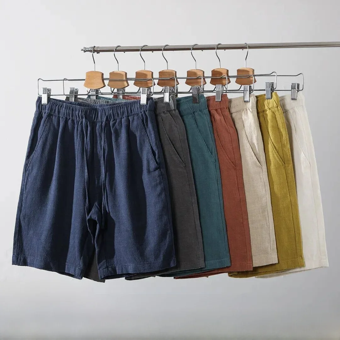 

Cotton Linen Drawstring Shorts Men's Slimming Beach Pants Breathable Thin Five-Quarter Lengths Comfortable Standard Fit Summe...