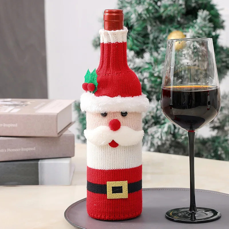 Christmas Wine Bottle Cover, Knitted Santa Claus Bottle Bags, Holiday Festive Home Restaurant Xmas Decorations Gift