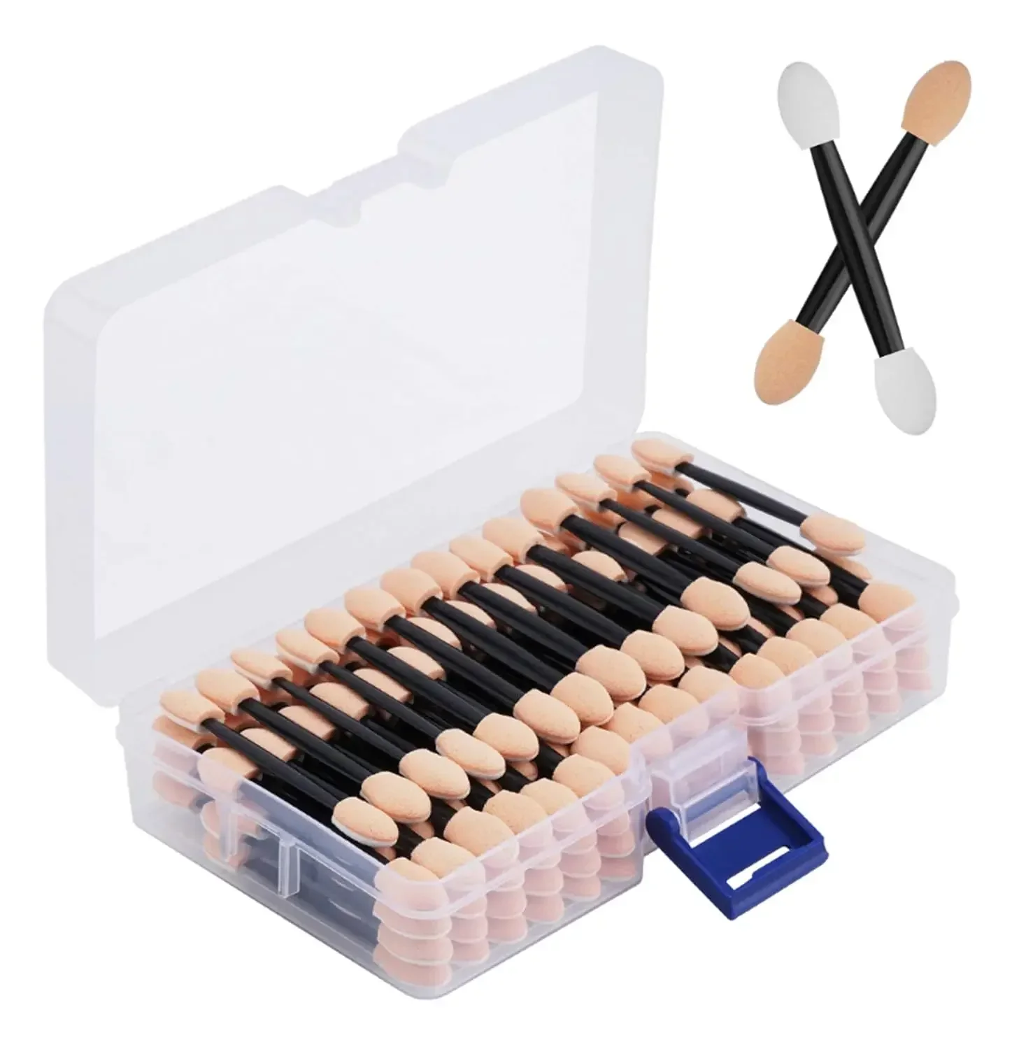 

120PCS Disposable Dual Sides Eye Shadow Sponge Applicators with Container, Length Eyeshadow Brushes Makeup Applicator