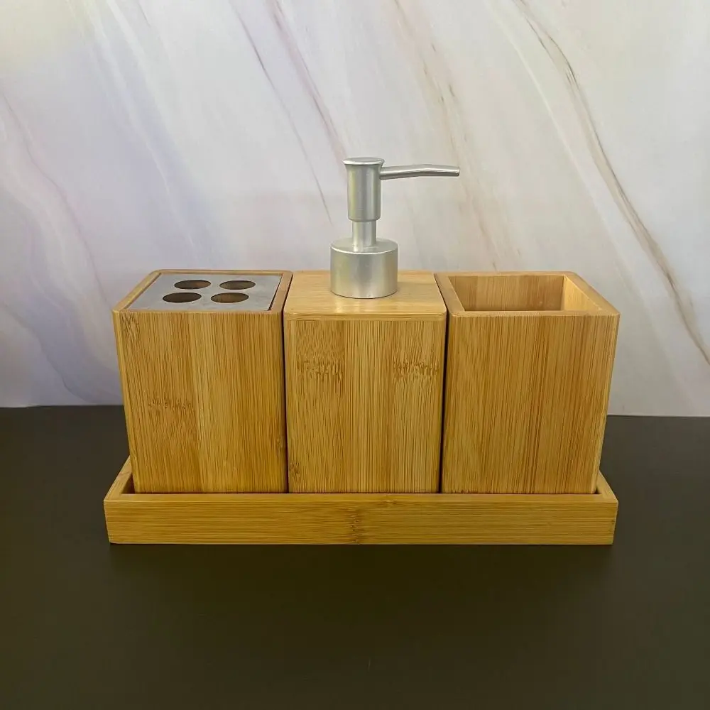 مجموعة صناديق تخزين حمام الخيزران بسيطة فارغة مضخة الضغط زجاجات محلول سعة كبيرة قابلة لإعادة الاستخدام الحمام غسول الفم كوب النساء #2