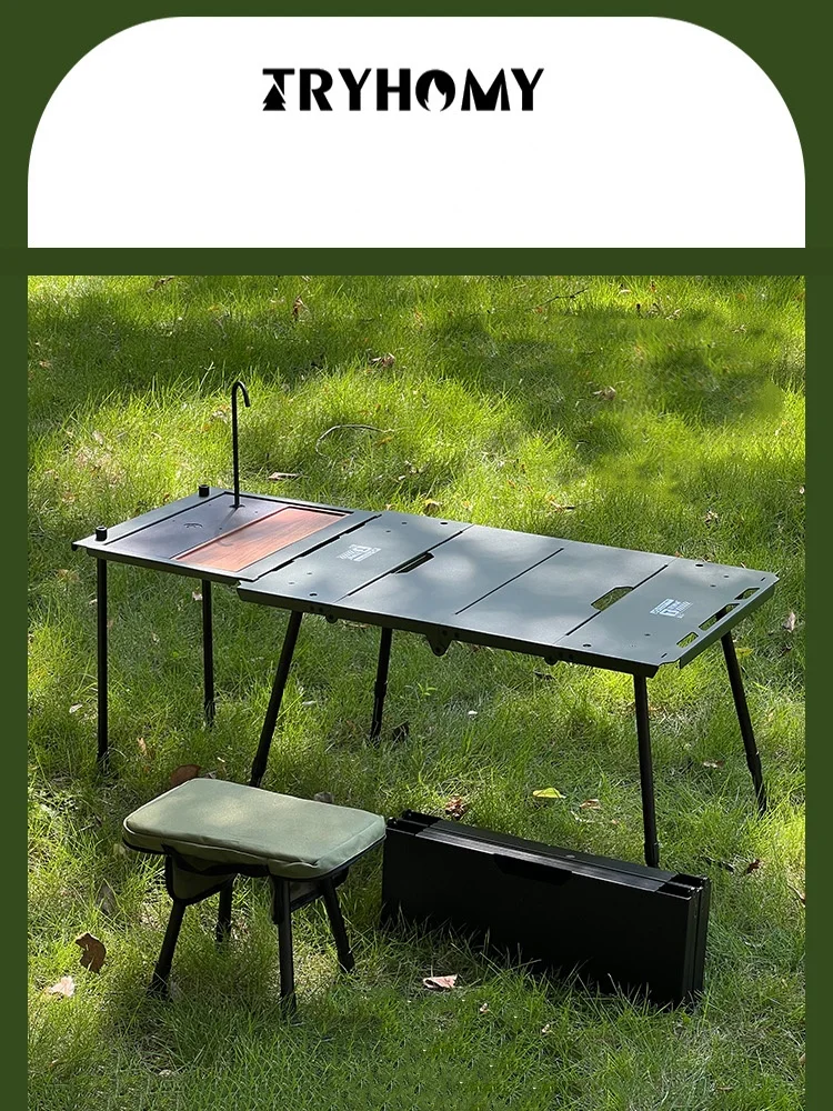 Klappbarer Campingtisch, leicht, tragbar, Tisch aus Aluminiumlegierung, Aufbewahrungsregal, seitliches Ofenregal, Campingtisch, coole Campingausrüstung – Detail 1