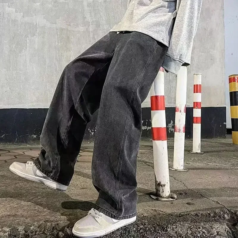 Jean décontracté pour hommes, coupe ample, jambe droite, fermeture éclair, cordon de serrage, plusieurs couleurs et Styles disponibles, grande taille pour l'asie du sud-est
