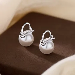 Hot new 925 Sterling Silver earring for Women White Pearl 18k Gold temperament Hook jewelry Party Jewelry Anniversary gift