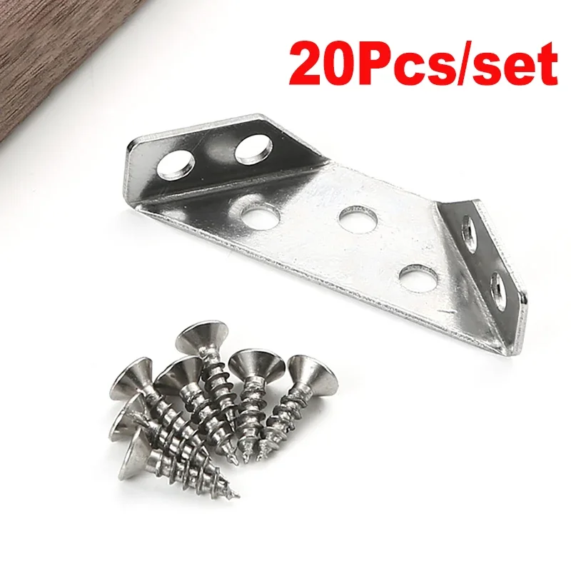 20Pcs/set Stainless Steel Multifunctional Angle Code Thickened Connector Bracket Shelf Support Universal Angle Code with Screws