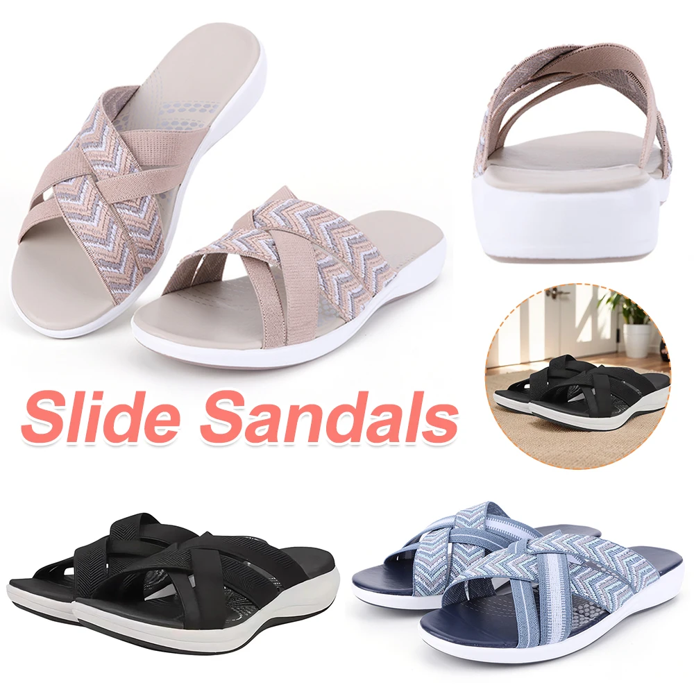 Comfortable Recovery Arch Orthopedic Women Slide Sandals Walking Plantar Fasciitis Cross Strap Platform Wedge Sandals House Shoe