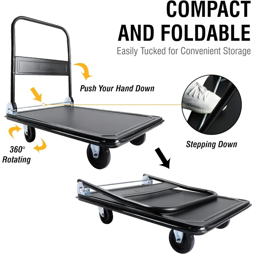 Imagem -03 - Olympia-carrinho Dobrável Ferramentas Dolly Caminhão de Mão de Plataforma Móvel Resistente de 660 lb Dobrável e Verde Oliva Rolante