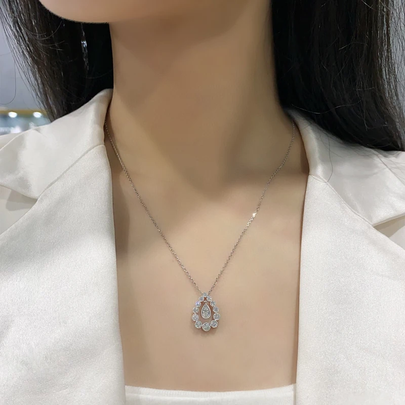 Aazuo 18K Solid White Gold Real Natrual Diamonds High Quality Luxury Waterdrop Necklace Gifted For Women Wedding Party Au750