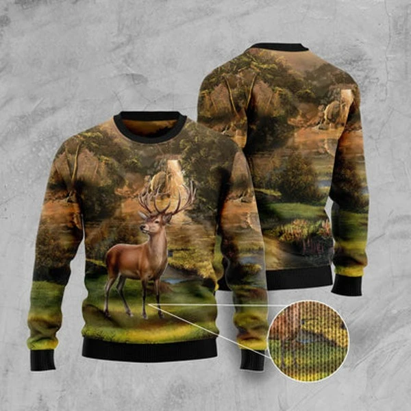 

Autumn Winter Men Women Outdoor Hoodies Crewneck Sweatshirt Forest Elk 3d Printed Pullover Polyester Oversized Long Sleeve Tops