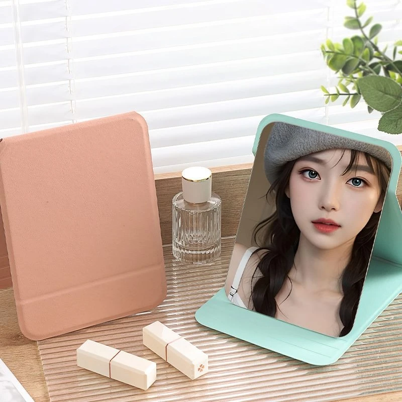 Folding Small Mirror Student Dormitory Desktop Simple Portable High-definition Travel Handheld Makeup Mirror Cortical Material