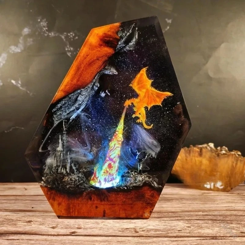 Fire-breathing Dragon Castle Volcano Resin Film and Television Special Effects Creative Gifts Ornament Home Decoration Craft