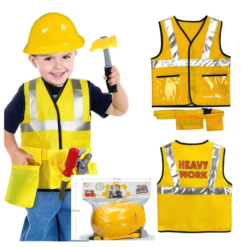 2/3Pc Construction Worker Costumes for Boys,Toddler Dress Up Clothes,Kid Builder Career Outfit,Pretend Role Play Toy Set