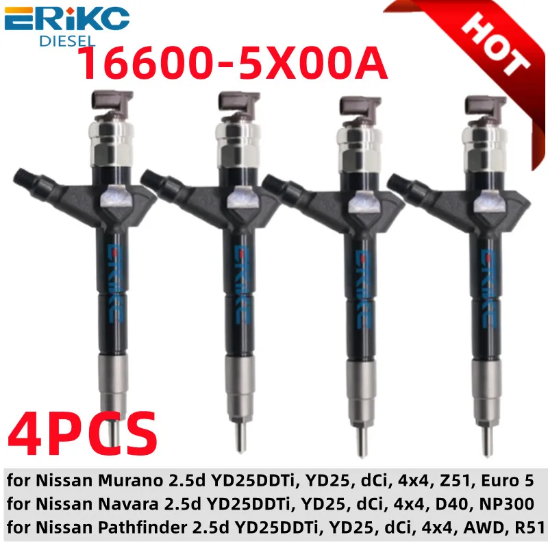 4pcs 16600 5X00A For Nissan Murano/Navara/Pathfinder 2.5d 16600-5X00A Diesel Common Rail Injector 166005X00A 4PCS ORLTL